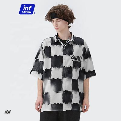 China Anti-pilling hot sale stained black and white men's ink checkerboard shirt printing short-sleeved shirt for sale