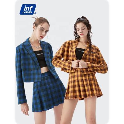 China Wholesale QUICK DRY Fashion Plaid Mini Skirt And Crop Top Ladies Suit Set For Women for sale