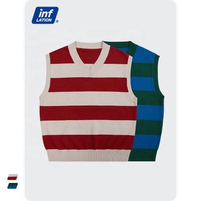 China OEM College Style Retro Contrast Striped Wholesale Sweater Men's Loose Vest Sweater QUICK DRY for sale