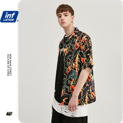 China INFLATION Men's Oversized Hawaiian Shirt Anti-pilling Digital Printing Streetwear Fashion Shorts Sleeve Mens Shirt for sale