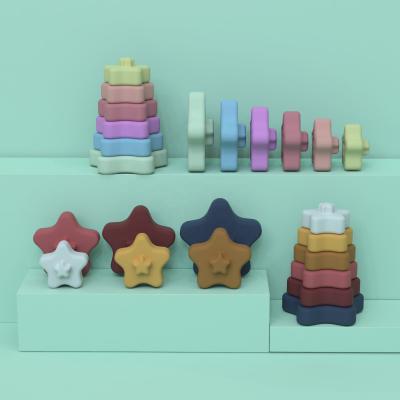 China YXT-BT-22 Chewable 6 Pieces LFGB Approved Wholesale High Quality Silicone Educational Star Building Block Stacking Toy for sale