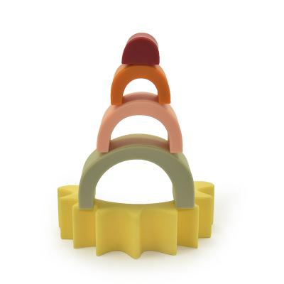 China Sun Shape Baby 5pcs YXT-BT- 12 Building Blocks Educational Stacking Toys Custom Silicone Safe Newborn Nordic Chewable Food Grade for sale