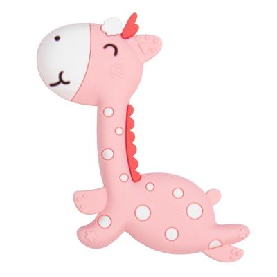 China Small Chewable Hot Small Deer YXT-BT-43 Train Food Grade Baby Chewing Toy BPA Free Silicone Giraffe Baby Teether for sale