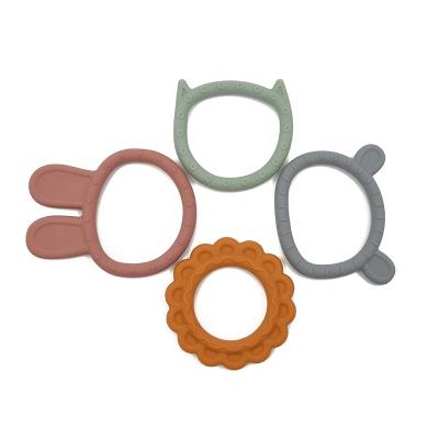 China OEM Bpa Shape Food Grade Soft Chewable Free Animal Silicone Teething Toys YXT-BT-105 Baby Sensory Teether Ring for sale