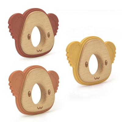 China Newest Hot Sale YXT-BT-101 Koala Silicone Chewable Chewing Toys Baby Wooden Teether Ring for sale