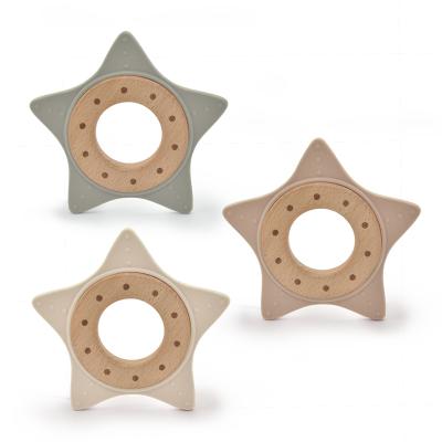 China YXT-BT-100 Chewable Silicone Animal Rubber Wooden Star Shape Teether Silicone Baby Teether Toy for sale