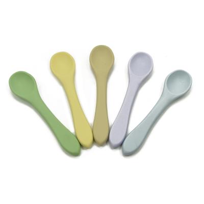 China YXT-BS-04 BPA Free First Stage Sustainable Custom Soft Feeding Toddler Tilted Utensils Feeding Food Grade Silicone Baby Spoon for sale