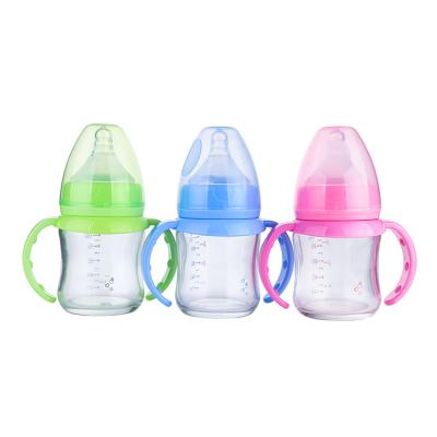 China Free Supply 2022 Factory YX-BB-06 BPA Wide Neck Small Size Infant Milk Bottle Three Colors Feeding Baby Glass Bottle for sale