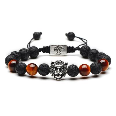 China CLASSIC AiQi Lava Stone Lion Head Tiger Eye Stone Woven Bracelet Stone Gemstone Beads Couple Bracelet for sale