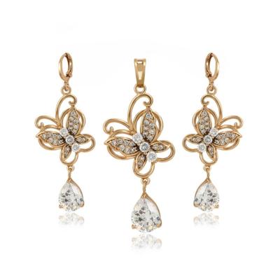 China Vintage Fashion Jewelry 18k Gold Color Butterfly Pendant And Earrings Sets For Women for sale