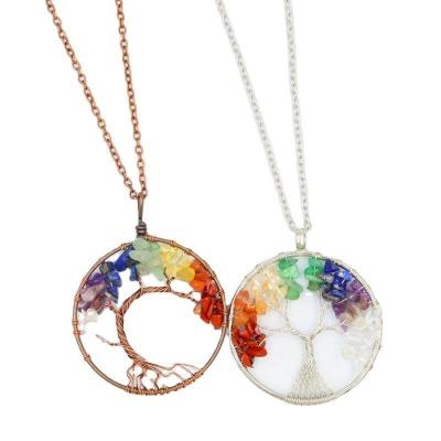 China AiQi CLASSIC 7 Color Natural Stone Crystal Crushed Stone Hand-Wound Tree of Life Crystal Pendant Necklace natural for sale