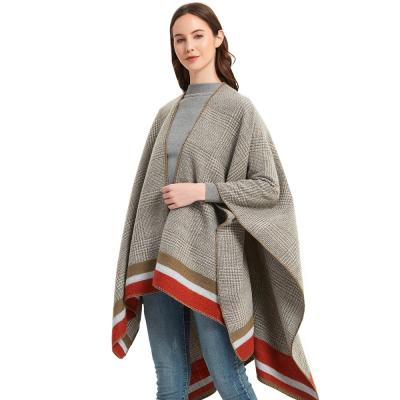 China Oversized Plaid Shawl Cashmere Shawl Poncho Winter Warm Ruana Thick Classic Cape Cardigan Cashmere Plaid Sweater Women Gift for sale