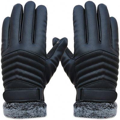 China Autumn And Winter Men's Touch Screen Gloves Leather Thickening Outdoor Non-slip Touch Screen Cotton Gloves for sale