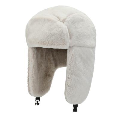 China Winter COMMON Fluffy Hats Solid Color Outdoor Fleece Striped Ski Hat Thicken Bomber Aviator Unisex Fur Earflap Windproof Hats for sale