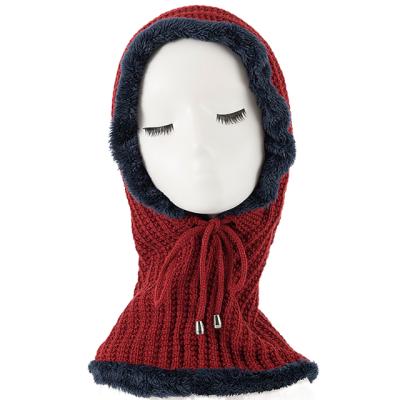 China COMMON Autumn and Winter Solid Color Knitted Round Women's Skull Scarf Ear Hat Warm Hooded Hat Scarf Ear Hat for sale