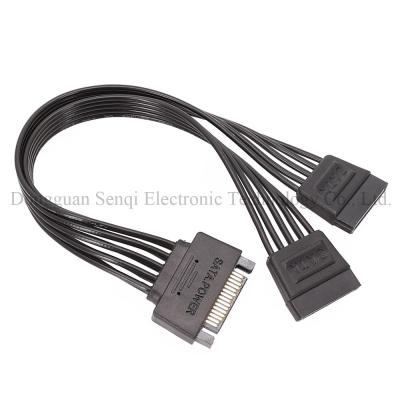 China Y Splitter 15 Pin Sata Male To Dual Female Sata Power Splitter Y Cable 20cm Hard Drive Extension Cable for sale