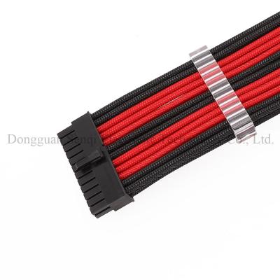 China Computer Black And Red 30cm Sheathed Wire 24 Pin Extension Cable For ATX Power Supply for sale