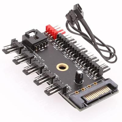 China For Computer Fans Hub 3 Pin 4pin Temperature Control Controller 10 Channel PWM Chassis Fan HUB FAN SATA Power Supply for sale