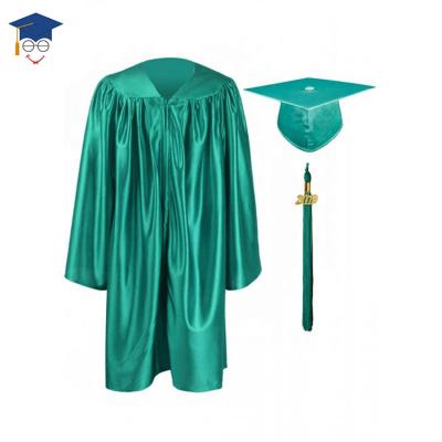 China High quality cheap green shiny school kindergarten graduation gown and hat for sale