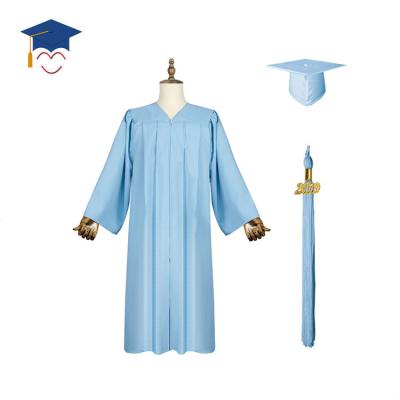 China School Hot Selling Matte Sky Blue Graduation Dress And Hat for sale