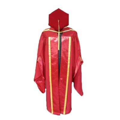 China High School (UK) Hotsell OEM Bachelors Red Graduation Dress With Hood And Hexagonal Hat for sale