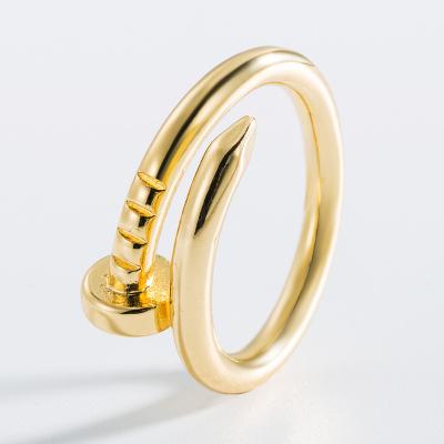 China Vintage Fashion Female Nail Copper Rings Finger Ring Popular 18K Gold Plated Rings For Women for sale