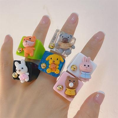 China YJ21R62 Cute Cup Ins Child Rings Acrylic Resin Bear Fox Rabbit Rings For Women Girl for sale