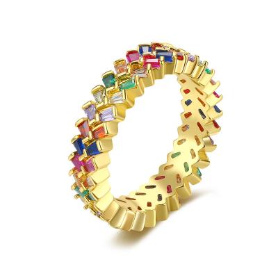 China TRENDY Fashion Colorful Two Line Zircon Rings For Women Ring Real Gold Plated Luxury Rings for sale