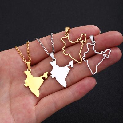 China TRENDY Simple Stainless Steel Pendant Necklace India Map Geometric Shining Hollow Jewelry for sale