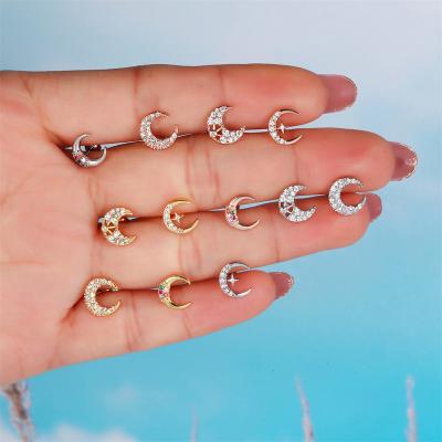 China TRENDY Zircon Stud Moon Gold Fashion YJ22E-10 Earring Piercing Jewelry for sale