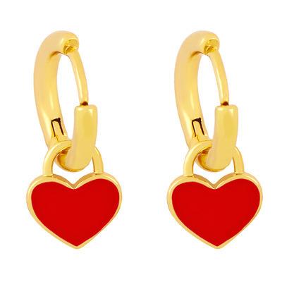 China Hotsale cute real gold plated colorful heart earrings oil dripping love heart dangle earrings for sale