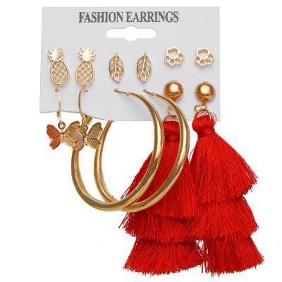 China New TRENDY vintage tassel earrings 6 sets earrings creative acrylic woven geometric earrings for sale