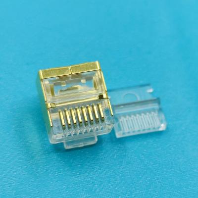 China Line Wired Network Cable OD0.8mm Wire Hole 8P8C FTP Short Body Plug RJ45 Modular Male Connector For Slim Cable for sale