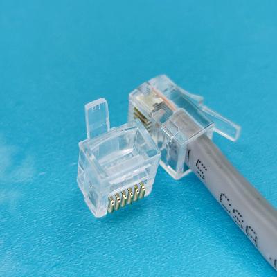 China 6P6C Line Cord Telephone Cable Round Left RJ12 Male Connector Voice / Data Modular Connector for sale