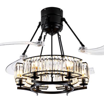 China Modern Crystal Ceiling Fan With Lights And 48 Inch Chandelier Remote Control Retractable Ceiling Fan 220V for sale