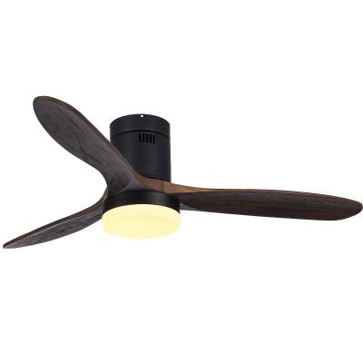 China Modern Modern Decorative Lamp 220v 42/52 Inch Remote Control Led 3 Blades AC Motor Black Wood Ceiling Fan With Light for sale