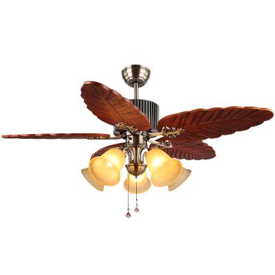 China Modern High Quality Five Blades Wooden Decorative Ceiling Light Fans 36/42/48 Inch Pure Copper Glass Shade for sale