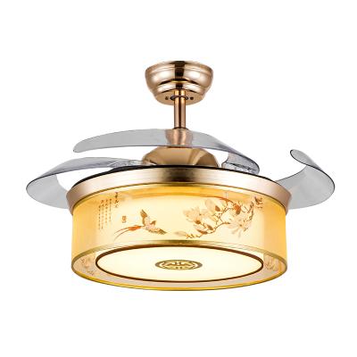 China ABS 42 Inch Full Modern Invisible 4 Blade Copper Motor Led Light Source Ceiling Fan Lighting for sale