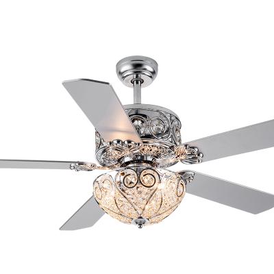 China 52 Inch Modern High Quality Remote Control Pure Copper Motor Blade Crystal Wooden Ceiling Fan With Light for sale