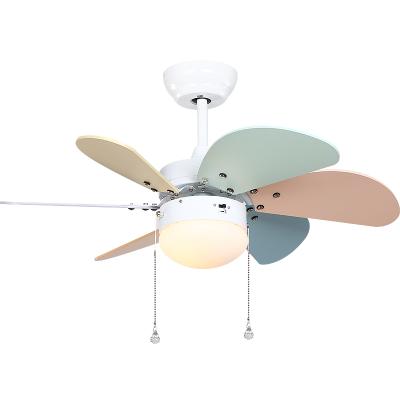 China Modern Hot Selling Europe Style 6 Blades Colorful Children's Chandelier Energy Saving Macaron Ceiling Fan With Light for sale