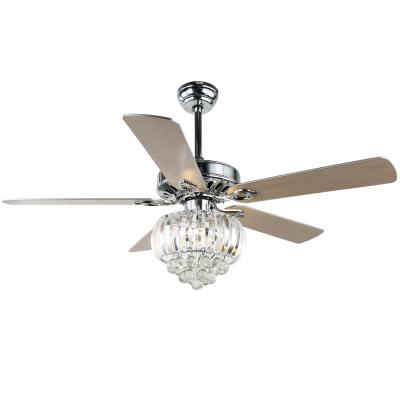 China Modern European Style Silver Cheap Price Ceiling Fan With LED Light Chandelier Ceiling Fan With 5Pcs Wooden Blades for sale