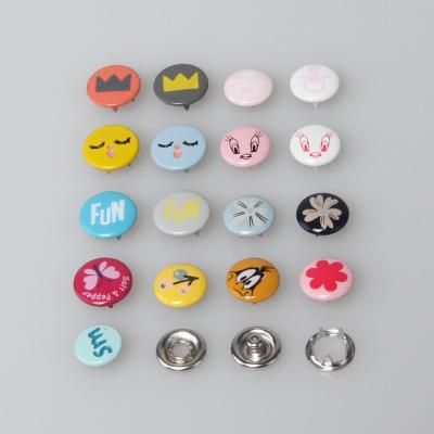 China Button Metal Snap Fastener Logo Color Fashionable Round Printing Decorative Brass Fork Dry Cleaning Hat for sale