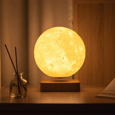 China Minimalist Luxury Led Bedroom Tifany Desk Table Magnetic Levitation Decoration Floating 3D Printing 18cm 14cm Moon Room Lamps for sale