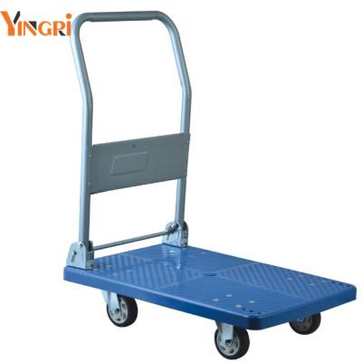 China Heavy duty 201 150KG stainless steel hand cart cheap flat plastic cart with 4 wheels for sale