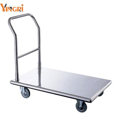 China 201 Stainless Steel Flat Bed Trolley Household Storage Trolley Silent Push Trolley for sale