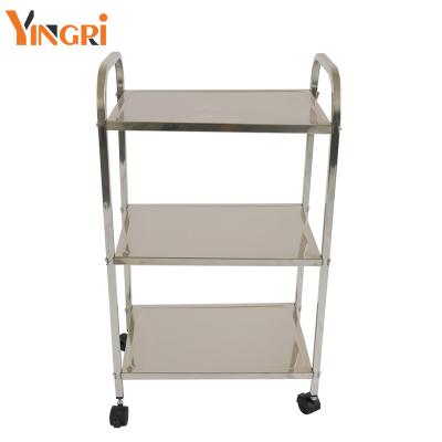 China 201 Stainless Steel Durable Welded 3 Tier Hand Dining Carts Carts Silver Stainless Steel Food Cart Trolley For Restaurant for sale