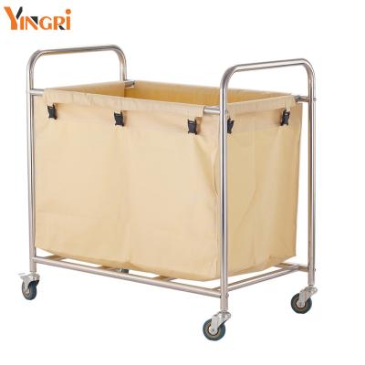 China 201 Stainless Steel Hotel Room Service Cart Supplies Folding Rectangular Laundry Stainless Steel Canvas Cart for sale