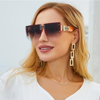 China Orange Designer Men Fashion Glasses 400 Brand UV400 Glasses 2022 Anti Rimless Women Luxury Oversized Sunglasses UV400 for sale