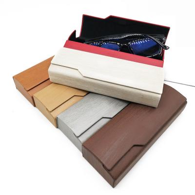 China Retro Fashionable Wholesale Durable Wooden Grain Square Glasses Case Printed Logo Leather Optical Glasses Packaging Box Handmade Sunglasses Case for sale