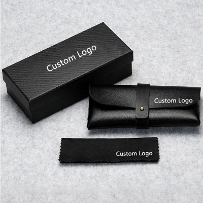 China Fashionable Durable Wholesale Luxury Glasses Box Hard Glasses Set Leather Case With Cleaning Cloth Logo Custom Sunglasses Storage Box for sale